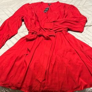 Express Vibrant Red Long Sleeve Dress